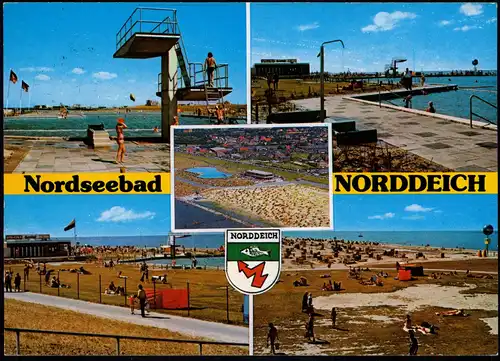 Ansichtskarte Norddeich-Norden Mehrbild: Luftbild, Schwimmbad, Strand 1985