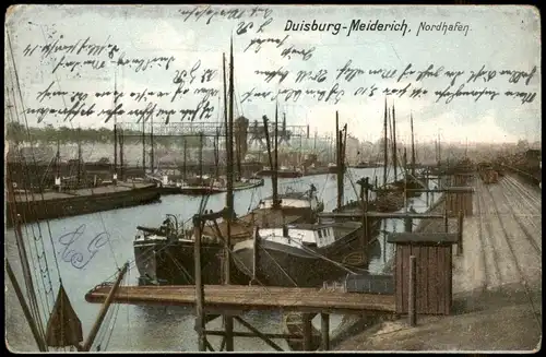 Meiderich-Beeck-Duisburg Stadtteilansichn Meiderich Schiffe im Nord-Hafen 1910