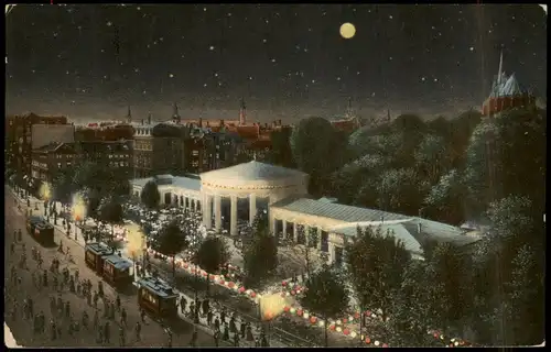Ansichtskarte Aachen Réunion mit Beleuchtung am Elisenbrunnen 1914 Luna