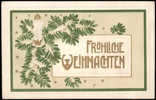 Weihnachten Christmas: Kerze mit Tannenzweigen (geprägt) 1910 Prägekarte