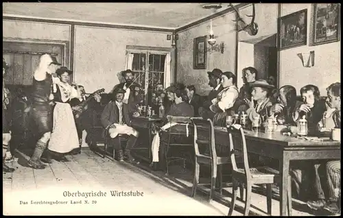 Bayern Oberbayrische Wirtsstube Berchtesgadener Leute Trachten beim Tanzen 1906