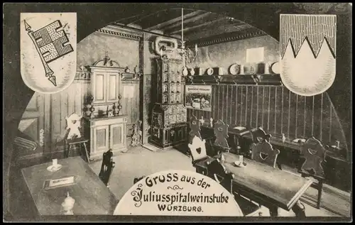 Würzburg Juliusspitalweinstube Innenansicht Weinstube Gastwirtschaft 1907