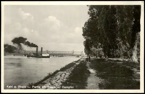 Kehl (Rhein) Partie am Rhein, Rhein-Schiff, Frachtschiff Dampfer 1939