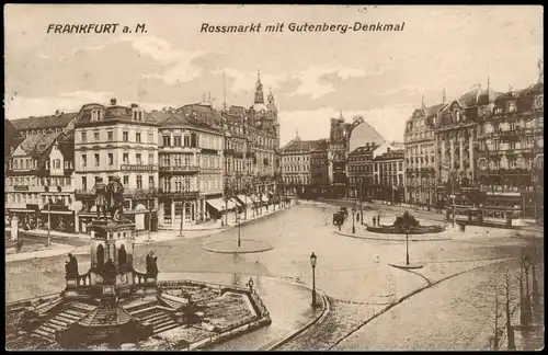 Ansichtskarte Frankfurt am Main Roßmarkt und Gutenbergdenkmal 1909