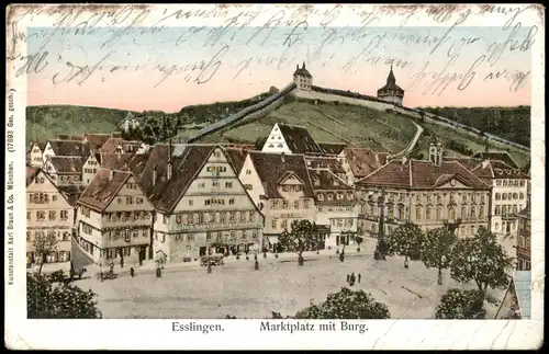 Ansichtskarte Esslingen Marktplatz mit Burg - Goldfenster AK 1911