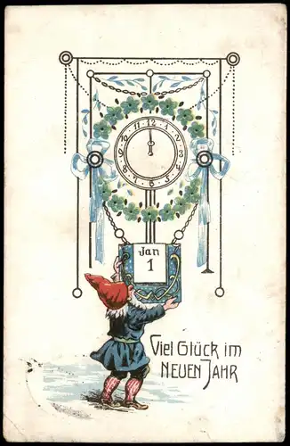 Ansichtskarte  Neujahr Sylvester New Year: Zwerg stellt Datum um 1913