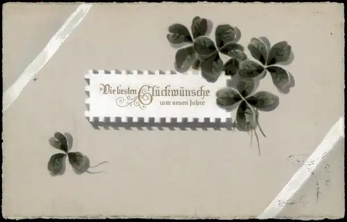 Neujahr Sylvester New Year Grusskarte mit Glückssymbol Kleeblatt 1913