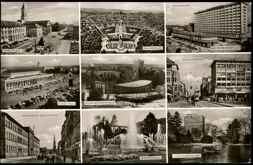 Ansichtskarte Karlsruhe Mehrbildkarte mit 9 Orts-, Stadtteilansichten 1968