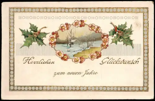 Ansichtskarte  Neujahr Sylvester New Year Grusskarte Fluß Mistelzweig 1914