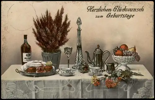 Glückwunsch Geburtstag Birthday Grusskarte mit gedecktem Tisch 1913