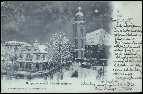 Frankfurt am Main Hauptwache und Catharinenkirche im Mondschein 1899 Luna