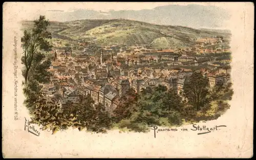 Ansichtskarte Stuttgart Panorama-Ansicht (Künstlerkarte) 1900