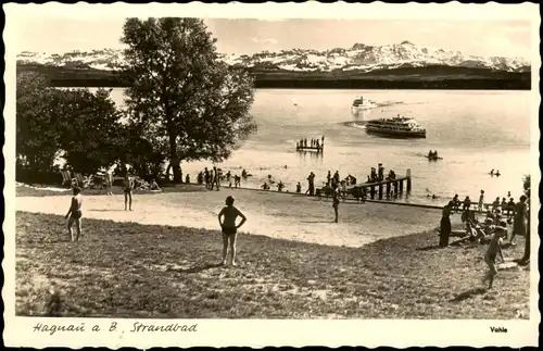 Ansichtskarte Hagnau (Bodensee) Bodensee Panorama-Ansicht, Strandbad 1950