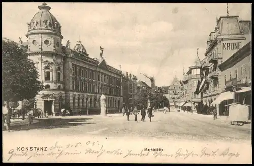 Ansichtskarte Konstanz Straße   Marktstätte 1905 gel Chemnitz (Ankunftsstempel)