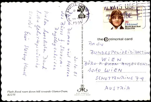 Los Angeles Los Angeles Universal City Studios Flash flood roars down hill towards Glamor Tram. 1981