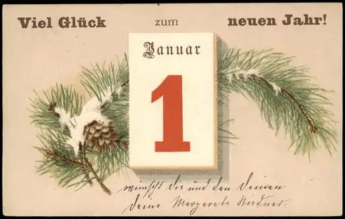 Neujahr Sylvester New Year Glückwünsche Kalenderblatt 1. Januar 1905