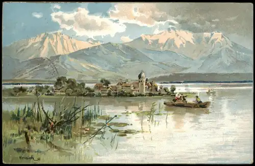 Ansichtskarte  Künstlerkarte (Chiemsee Motiv) 1914 ZUFFENHAUSEN Postamt Nr. 1