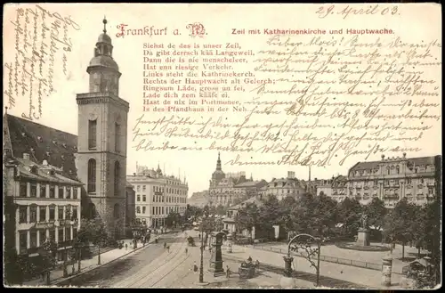 Ansichtskarte Frankfurt am Main Zeil mit Hauptwache 1903  Stempel Sachsenhausen