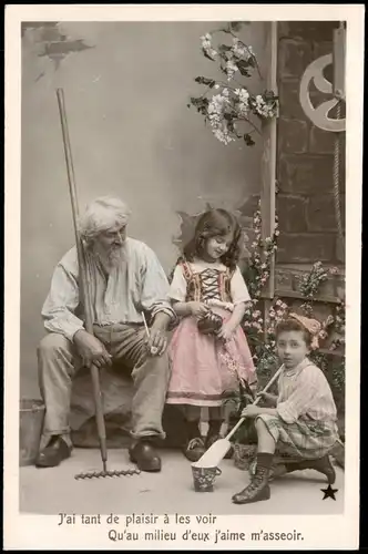 Fotokunst Frankreich Kinder & Opa: J'ai tant de plaisir à les voir 1910