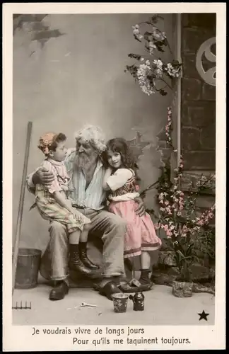 Frankreich Fotokunst   Kinder mit Opa, Je voudrais vivre de longs jours 1910