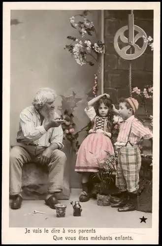 Fotokunst Frankreich, Kinder & Opa, Que vous êtes méchants enfants 1910