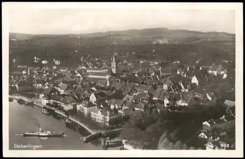 Ansichtskarte Überlingen Luftbild: ankommender Dampfer 1932