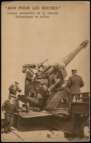 Militär  (Marine Frankreich) Canon antiaérien marine britannique en action 1915