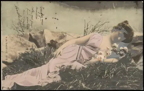 Menschen Soziales Leben & Fotokunst: Frühes Frau-Porträt, koloriert 1902