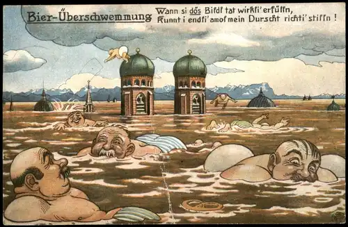 München Bier-Überschwemmung Humor-AK des Könglichen Hofbräuhaus 1926