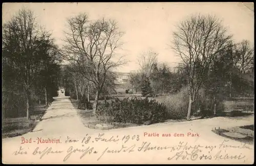Ansichtskarte Bad Nauheim Partie  im Park 1903  Ankunftsstempel Sachsenhausen