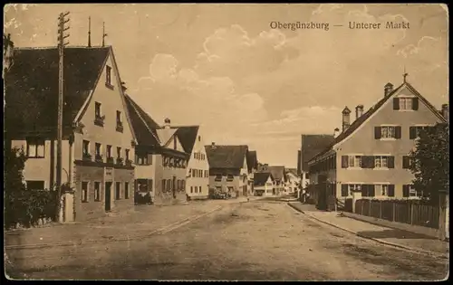 Obergünzburg Unterer Markt Häuser Straßen Partie 1923   gelaufen mit Stempel