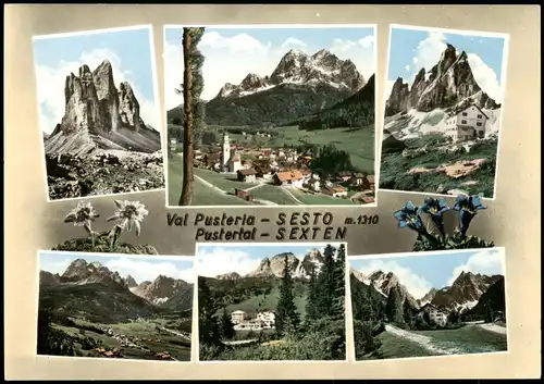 Cartoline Sexten Sesto Mehrbildkarte mit 6 Ortsansichten 1970