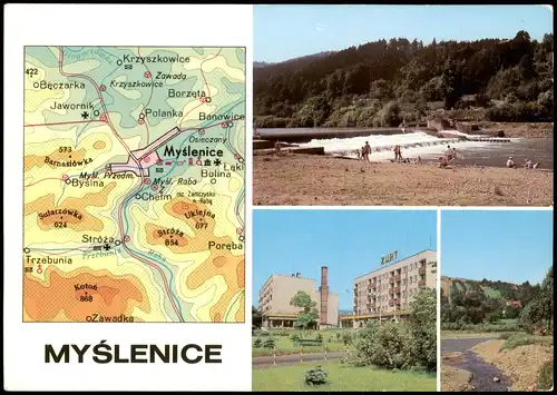 Postcard Myślenice Myślenice Ortsansichten und Umgebungskarte 1978