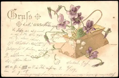 Ansichtskarte  Künstlerkarte Gruss-Karte mit Blumen 1901 Prägekarte