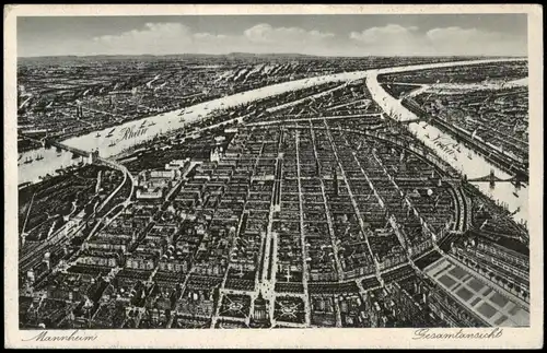 Ansichtskarte Mannheim Luftbild, Vogelperspektive 1932