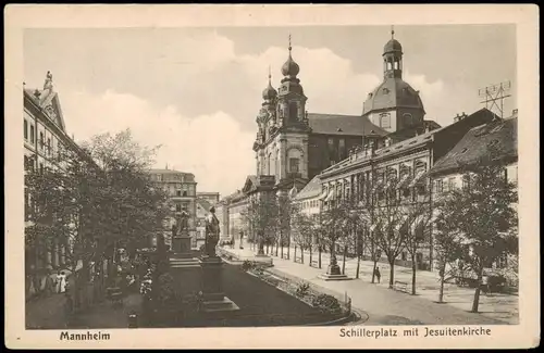 Ansichtskarte Mannheim Schillerplatz mit Jesuitenkirche 1913