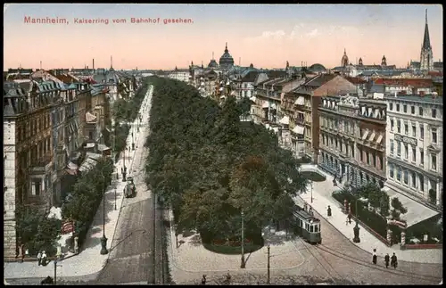 Ansichtskarte Mannheim Kaiserring vom Bahnhof gesehen. 1912