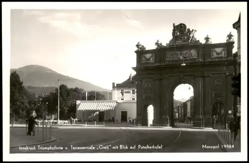Innsbruck Triumphpforte Terrassencafe .Greif" mit Blick auf Patscherkofel 1929