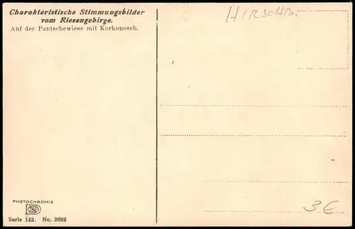 Stimmungsbild Riesengebirge Auf der Pantschewiese mit Korkonosch 1920