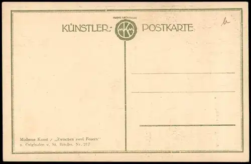 Kinder Künstlerkarte Mädchen auf Sofa Moderne Kunst/,,Zwischen zwei Feuern" 1913