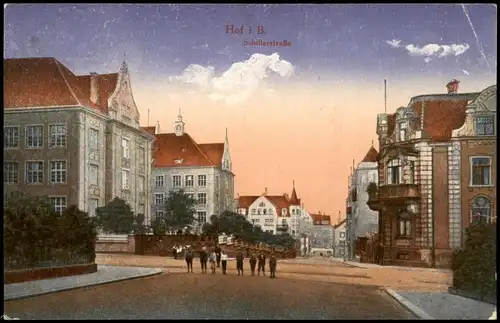 Ansichtskarte Hof (Saale) Schillerstraße 1918   im 1. Weltkrieg Feldpost