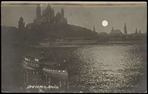 Ansichtskarte Speyer Stadt, Mondschein Dampfer - Fotokunst 1922