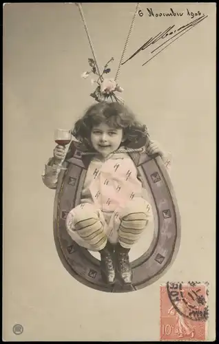 Menschen/Soziales Leben - Kinder Mädhen Hufeisenschaukel Fotokunst 1905