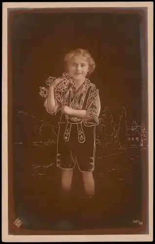 Ansichtskarte  Kinder Mädchen, Ritztechnik Lederhosen Fotokunst 1914