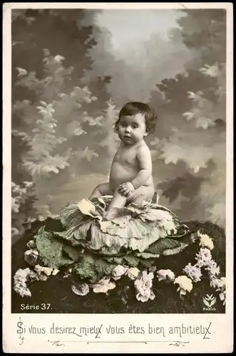 Glückwunsch - Geburt eines Kindes Kind auf Kohl Fotokunst France 1912