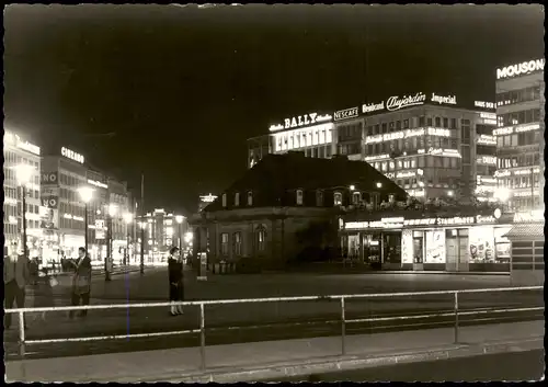 Ansichtskarte Frankfurt am Main Hauptwache bei Nacht, Leuchtreklame 1961