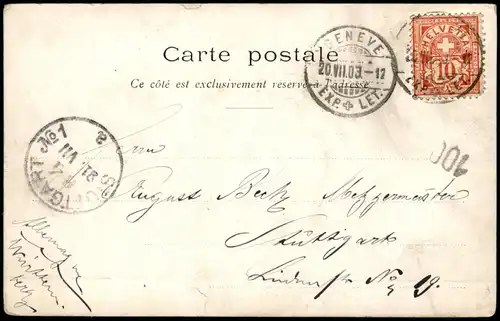 Ansichtskarte Genf Genève Segelboote vor der Stadt am Abend 1903