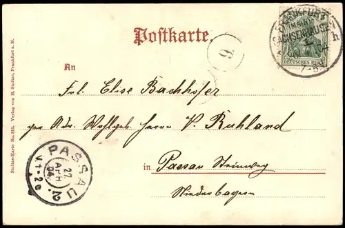 Frankfurt am Main Hauptpost, Straße 1904  gel. Stempel Sachsenhausen Passau