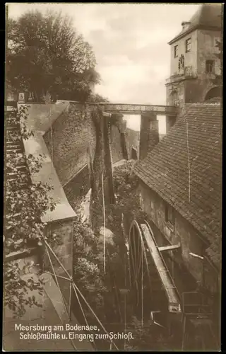 Ansichtskarte Meersburg Schloßmühle u. Eingang zum Schloß. Goldrand AK 1928