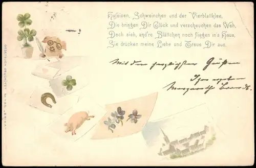 Ansichtskarte  Glück Luck Schwein Hufeisen Kleeblatt - Spruchkarte 1901